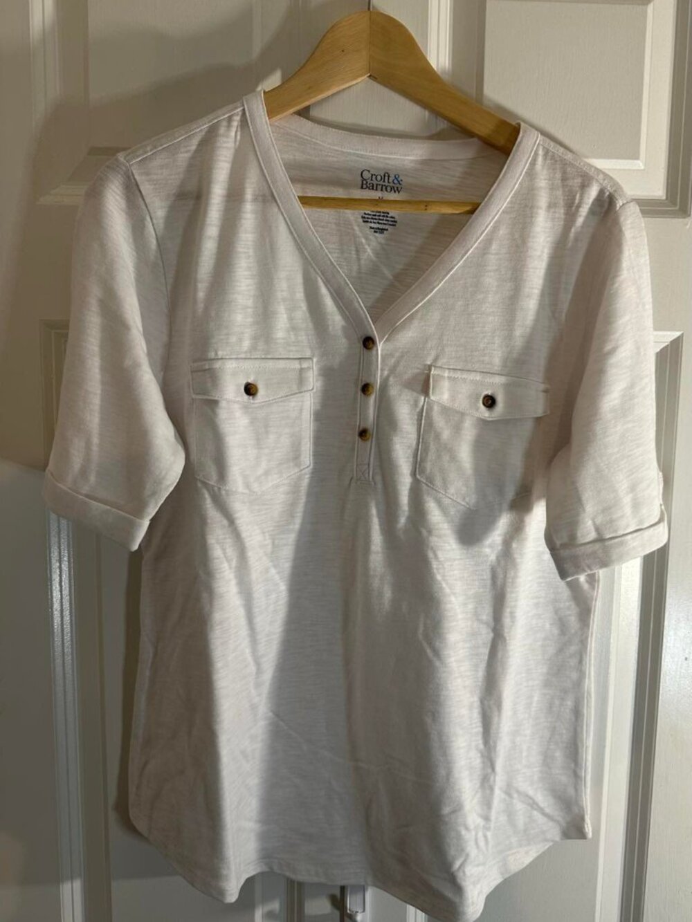 Croft & Barrow White Utility Henley Top - Size M
